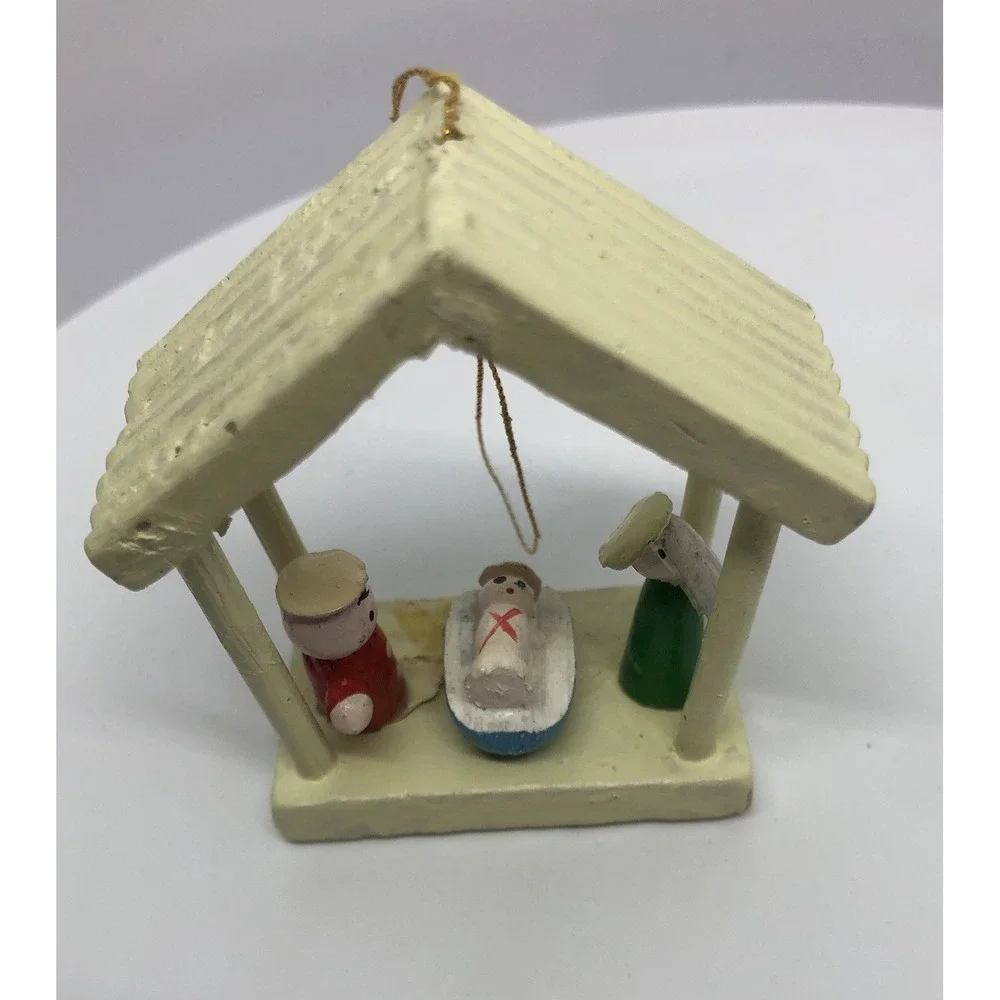 Vintage Wooden Hand Painted Nativity Christmas Ornament 2.5